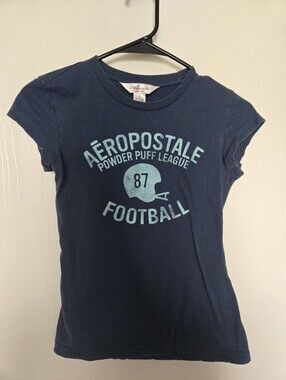 Vintage Y2K Aeropostale Navy & Light Blue Football Logo Tee